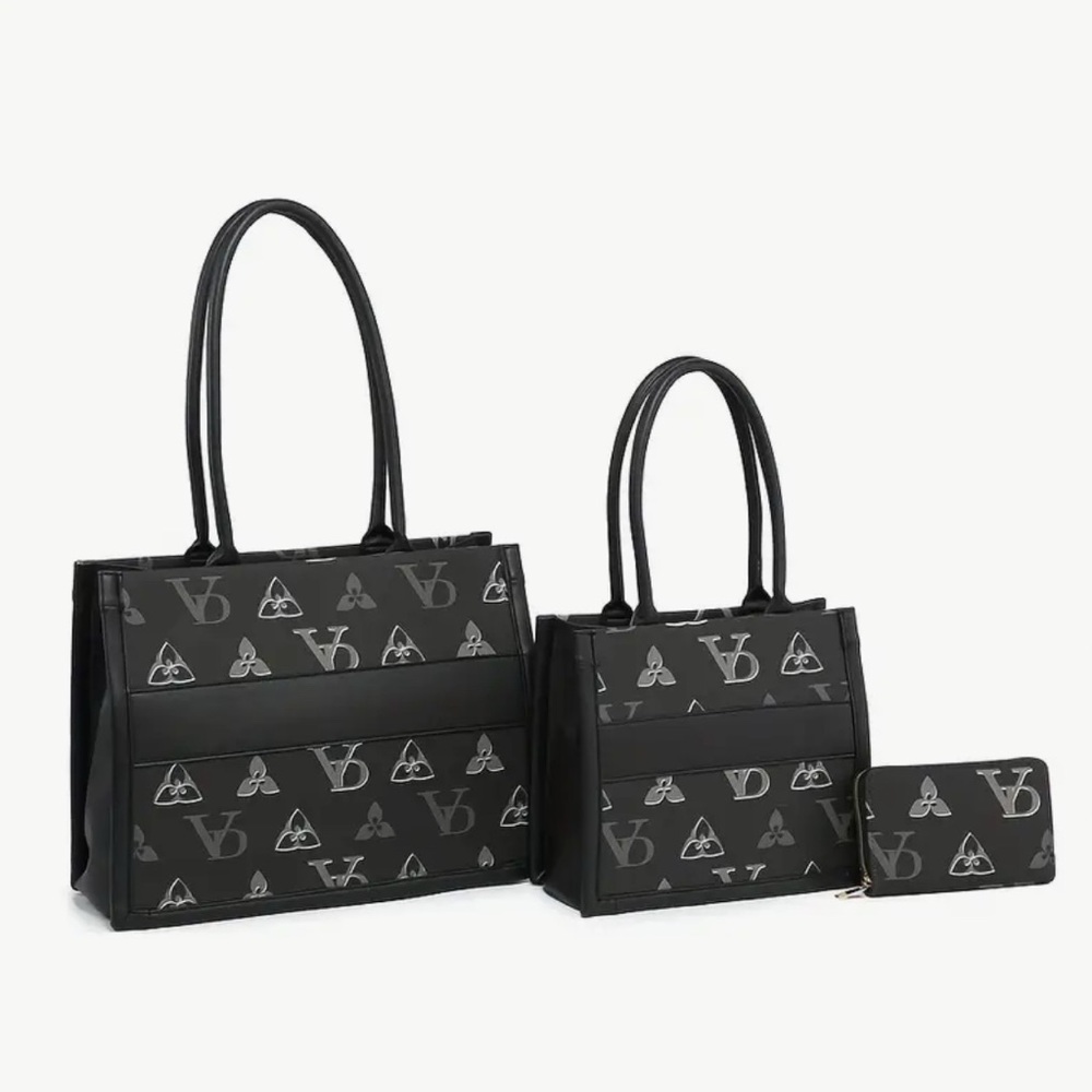 SET OF 3!! Signature Black Large, Medium Tote Bags @ even A Pouch!!